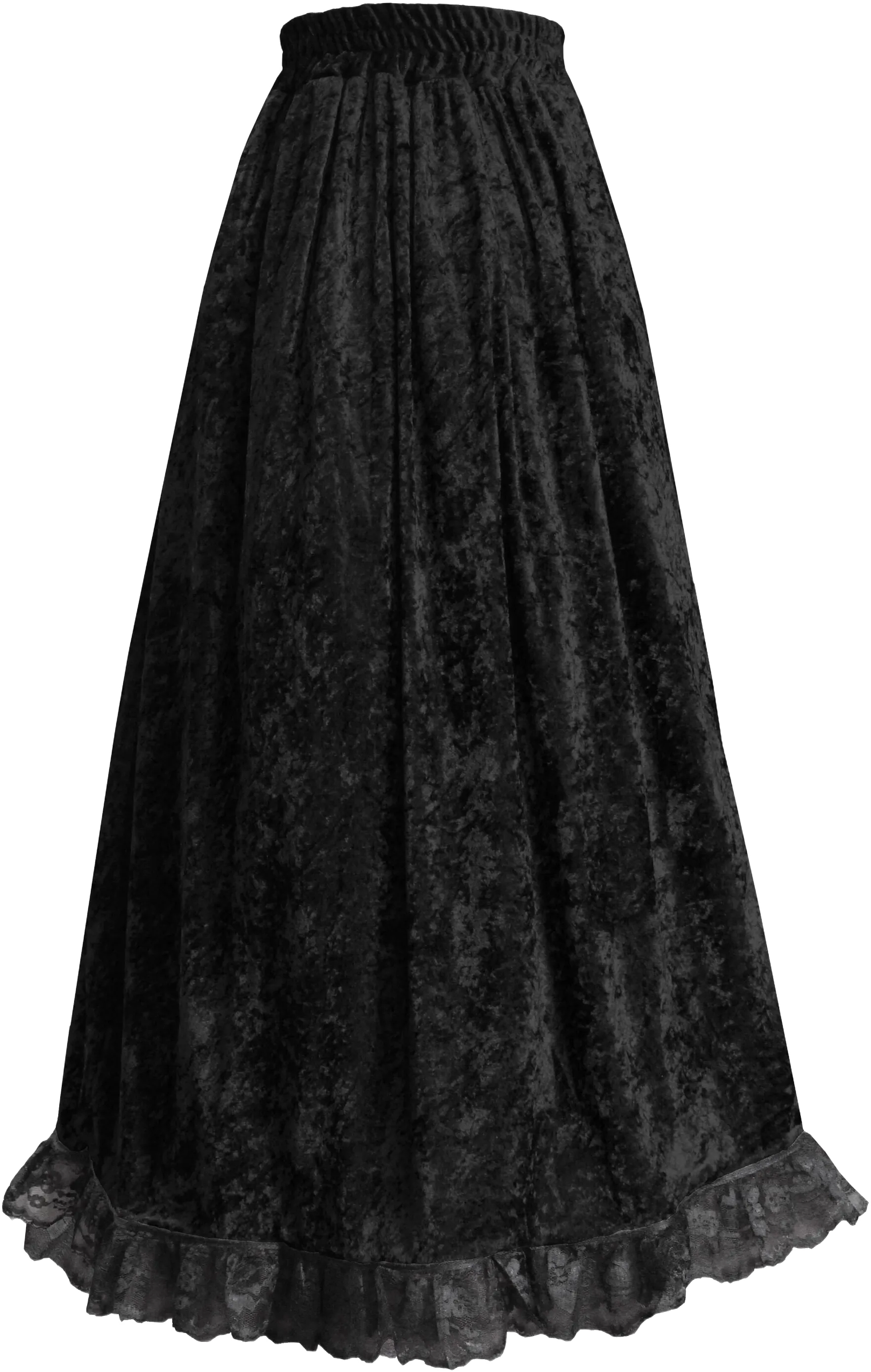 Women&#39;s Skirt Velvet Steampunk Victorian Renaissance Gothic Theater Long Lace Trimmed Crushed Black Purple Burgundy Green Ivory Brown