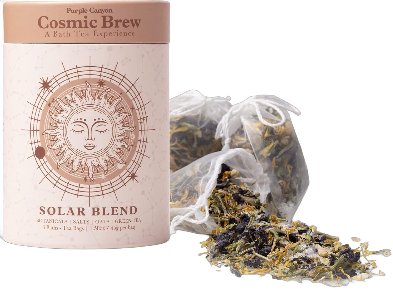 Solar Blend Bath Tea by Purple Canyon | 3 Reviving Bath Soaks with Eucalyptus, Peppermint, Calendula, and Dried Flowers | Self Care Gifts for Women Reviving Mint
