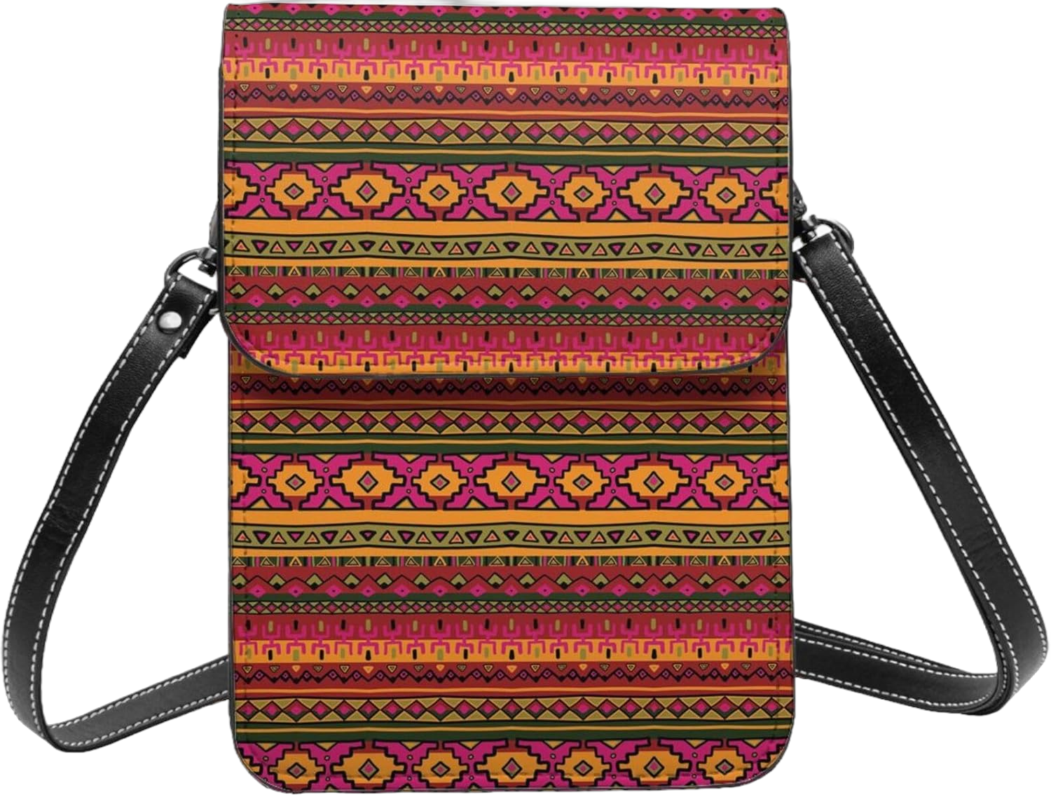 Mexican Folk Art Boho Crossbody Bags For Women Shoulder Bag Small Cell Phone Purse With Card Slots, Leather Phone Bag With Strap